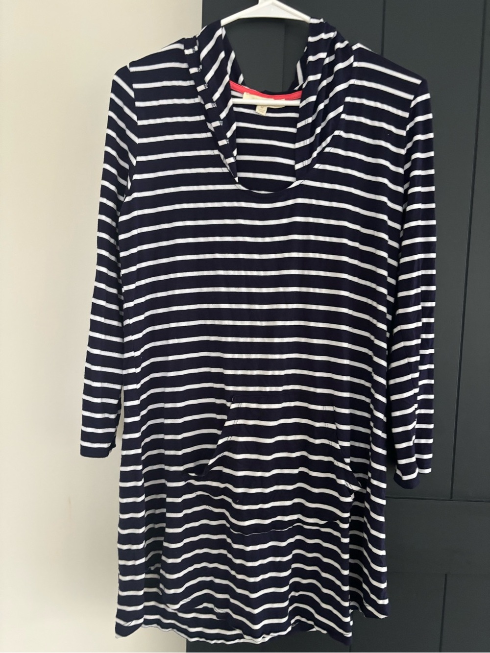 Striped Navy and White Women's Swim Coverup Tunic  pocket in the front size m